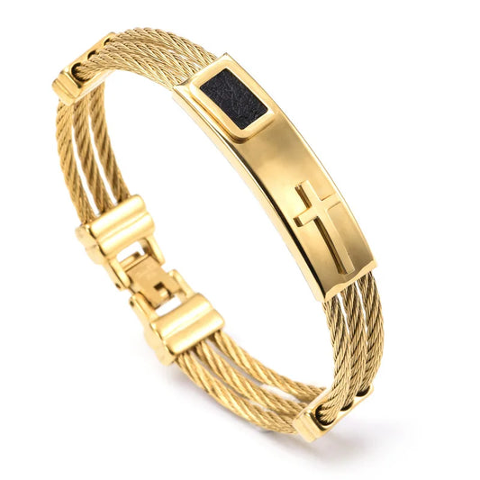 Pulseira Vintage Cruz para Homens, cor dourada, joia com pingente religioso. Pulseira de silicone com fecho de aço inoxidável 316L.