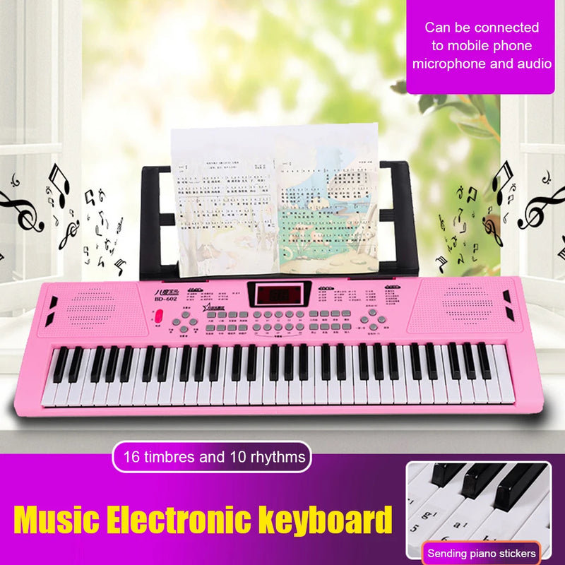 Piano Digital USB com 61 Teclas - Teclado Profissional Infantil, Piano Eletrônico Portátil, Brinquedo para Crianças, Órgão Eletrônico Instrumento Musical